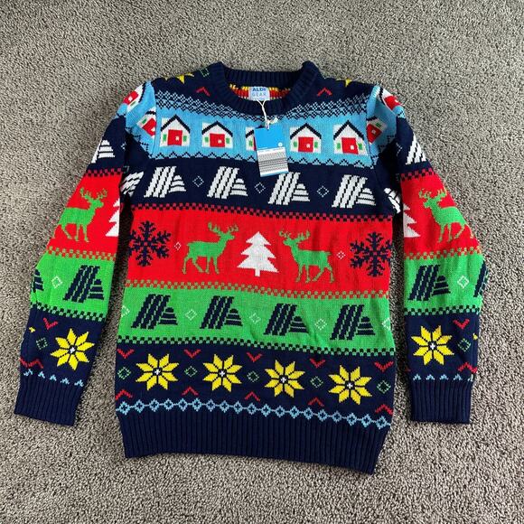 Aldis Christmas Sweater Mens S Blue 2023 Limited Fair Isle Acrylic Pullover NEW - Picture 1 of 11